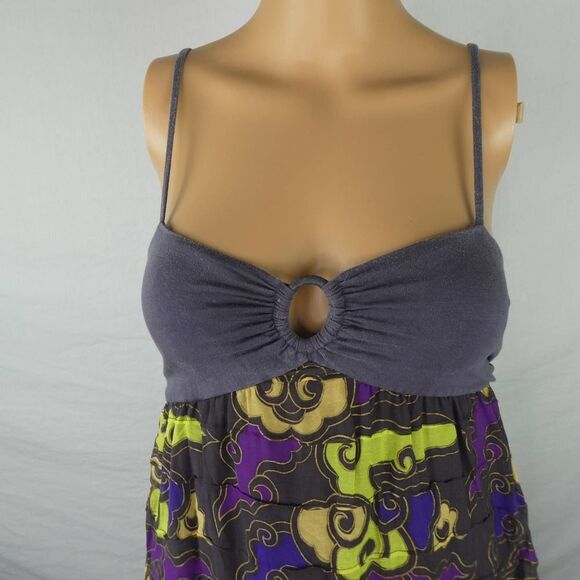 Free People Empire Waist Tiered Colorful Cloud Print Babydoll Dress Tie Back 2 - Picture 3 of 12